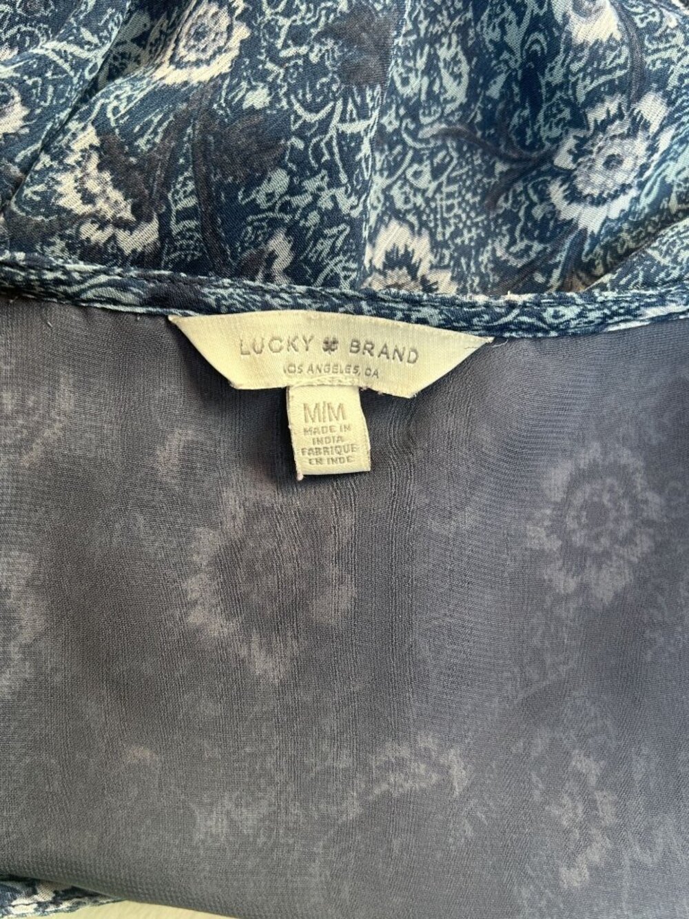 Lucky Brand Womens Blue Floral Boho Sheer Long Sleeve Tunic Top Medium Casual - Picture 4 of 8